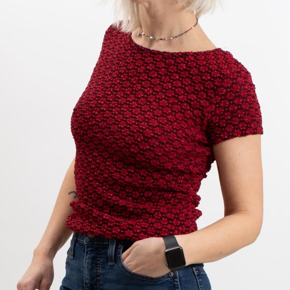 Vintage 90s A. Byer Stretchy Flower Textured Top - Picture 4 of 5